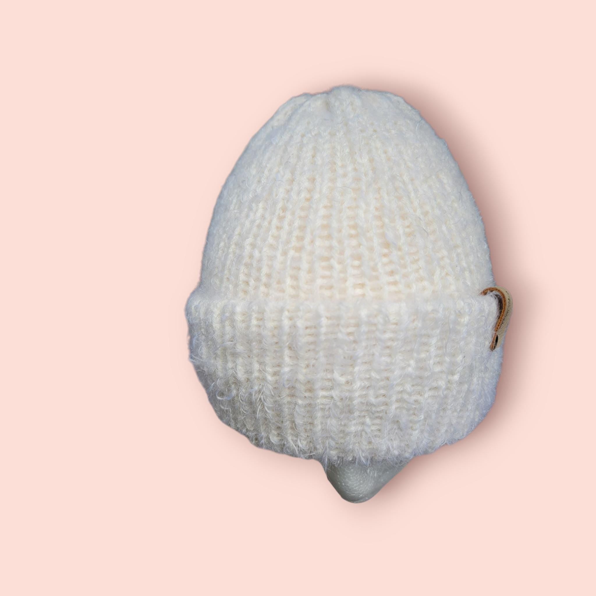 off-white merino wool hat, very soft and fluffy