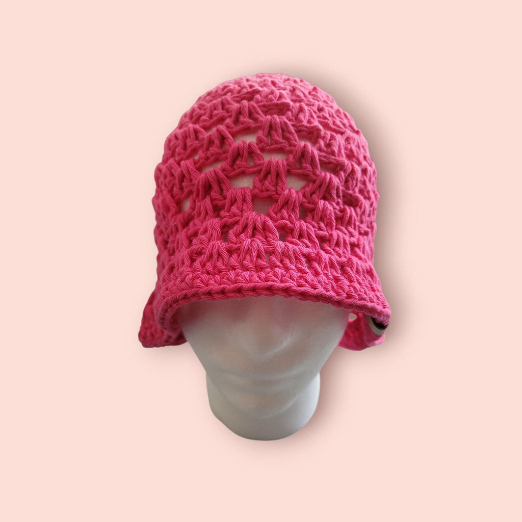 handmade crochet bucket hat,  cotton, hot pink, festival hat,  summer and beach hat