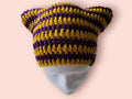 cat beanie hat plum/mustard