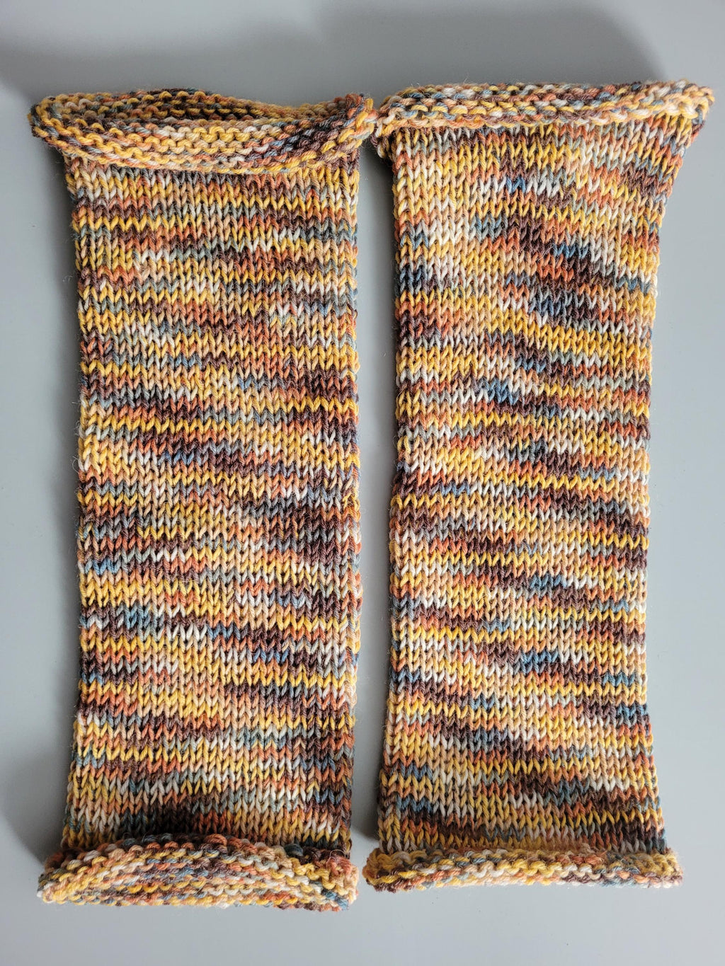 handmade leg warmers,  woolen and warm,  yellow and blue