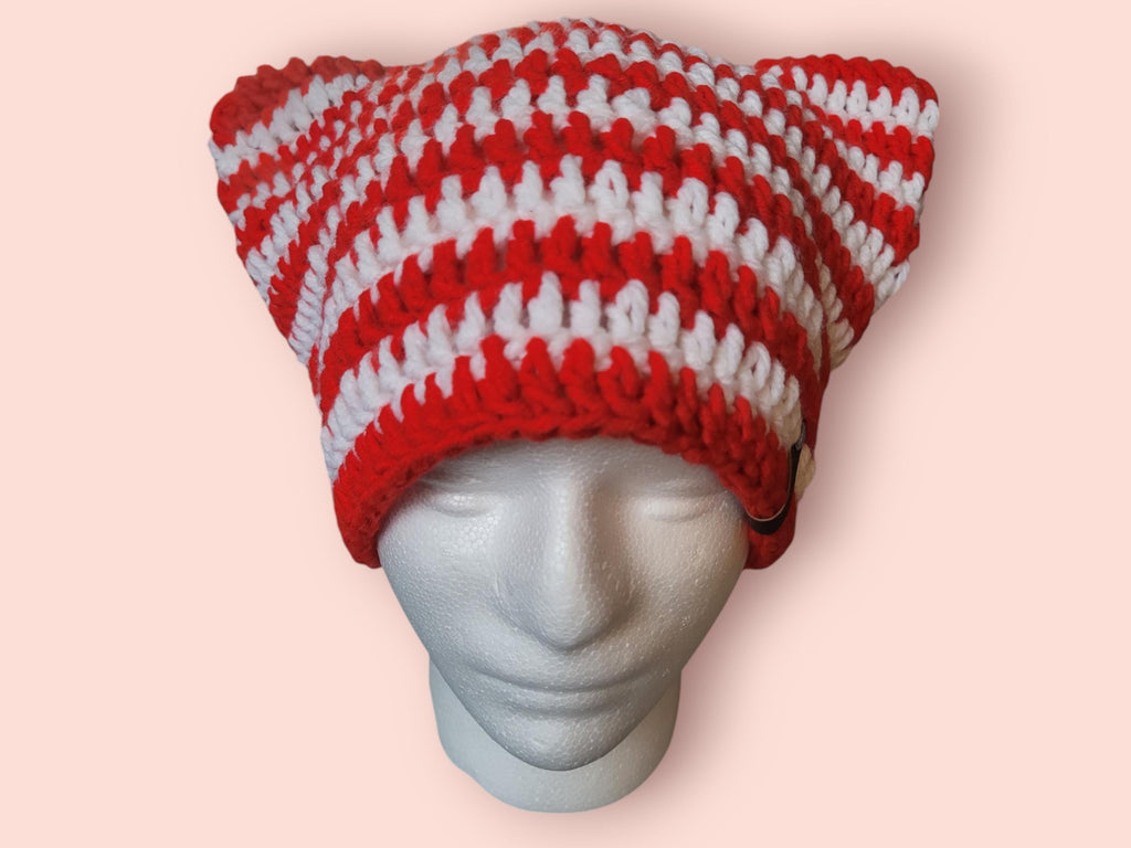 red and white cat beanie hat