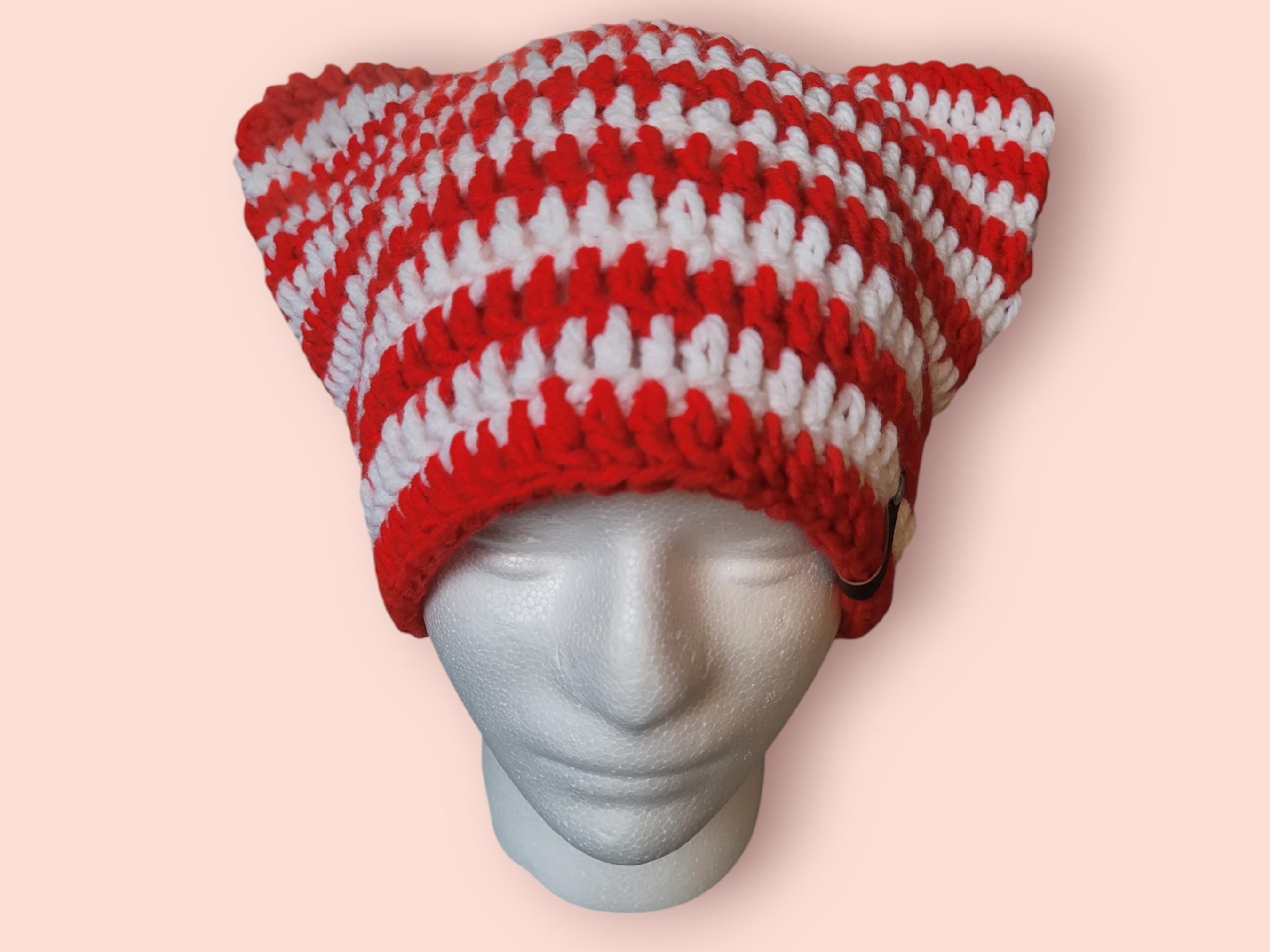 red and white cat beanie hat