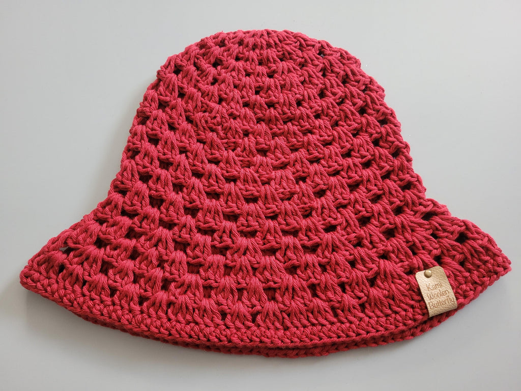 handmade crochet bucket hat,  burgundy,  cotton,  festival,  summer,  holidays and beach hat
