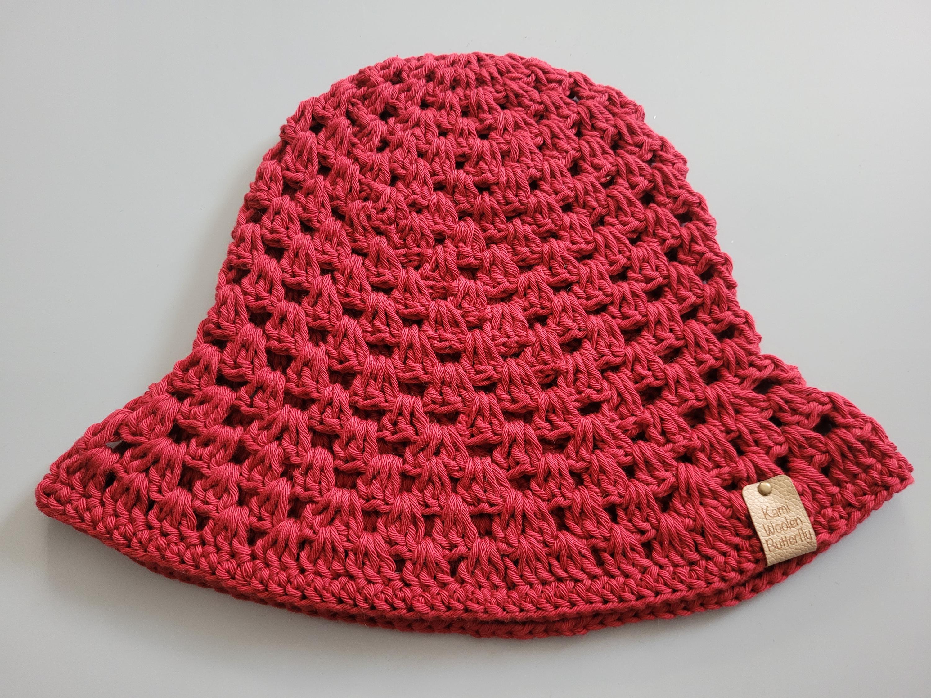 handmade crochet bucket hat,  burgundy,  cotton,  festival,  summer,  holidays and beach hat