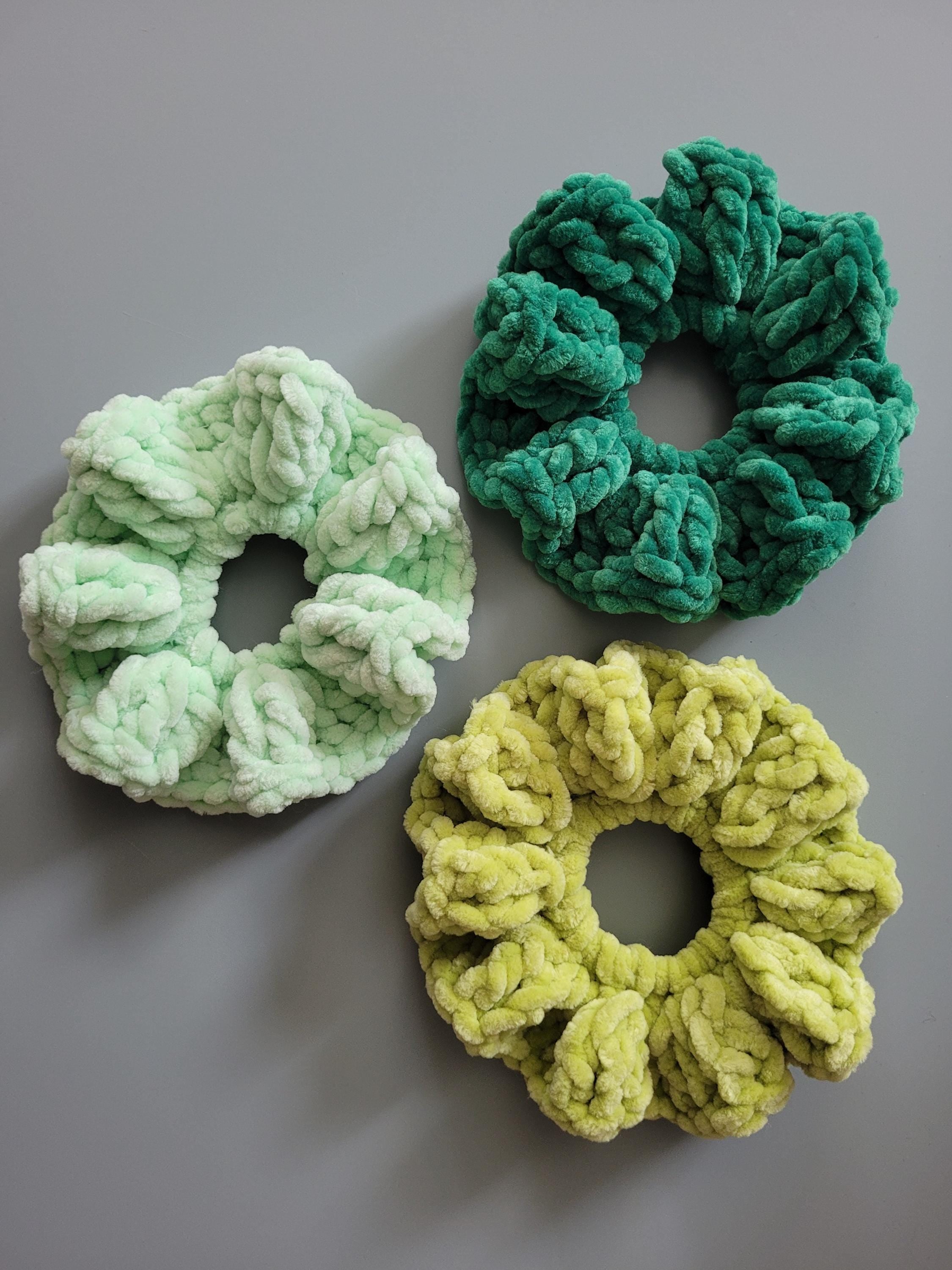 set of 3 green scrunchies