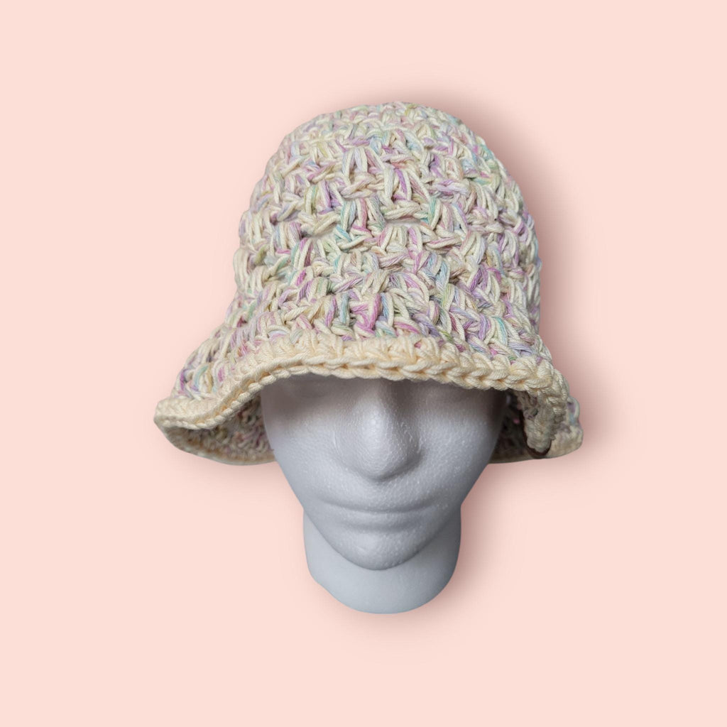 summer bucket hat, festival hat, sun protection hat, yellow with pastel colours