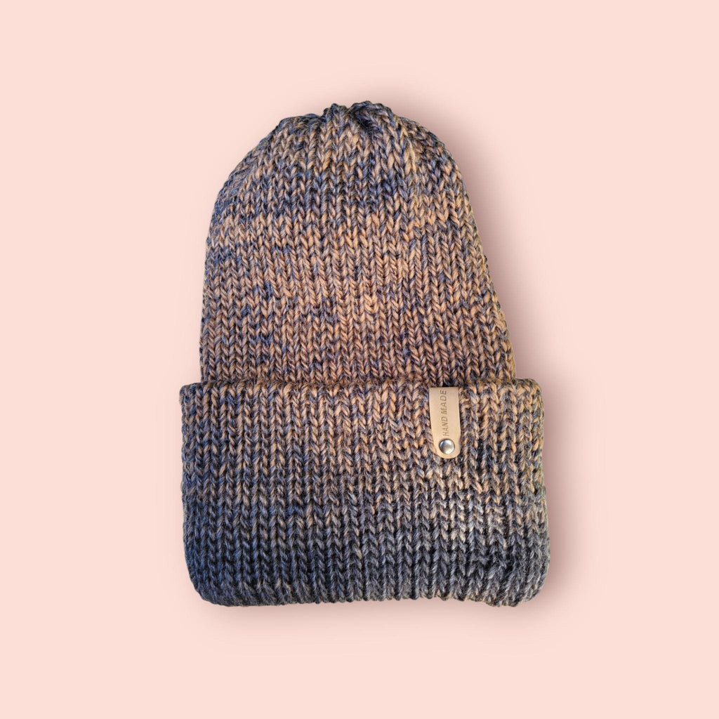 brown to black ombre effect beanie hat, silky touch,  with wool