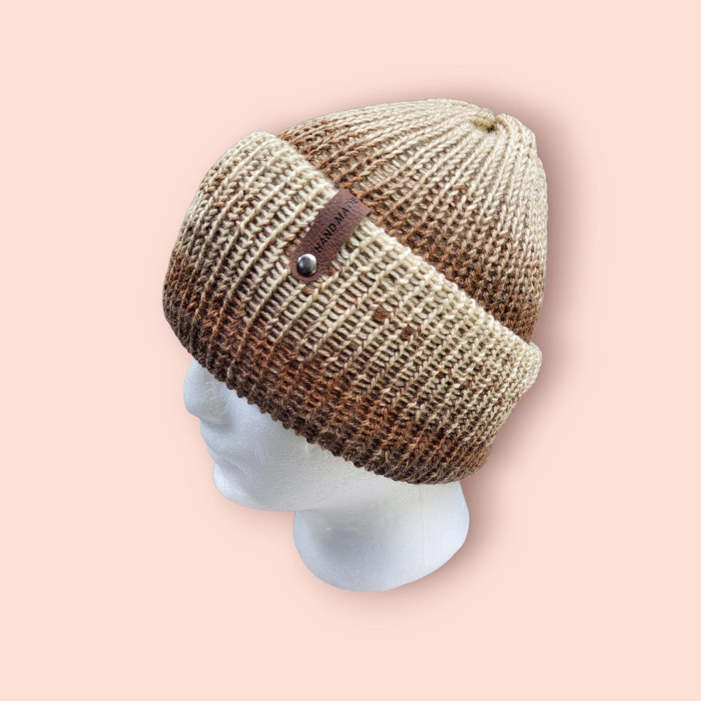 brown ombre winter beanie hat, with merino wool, soft