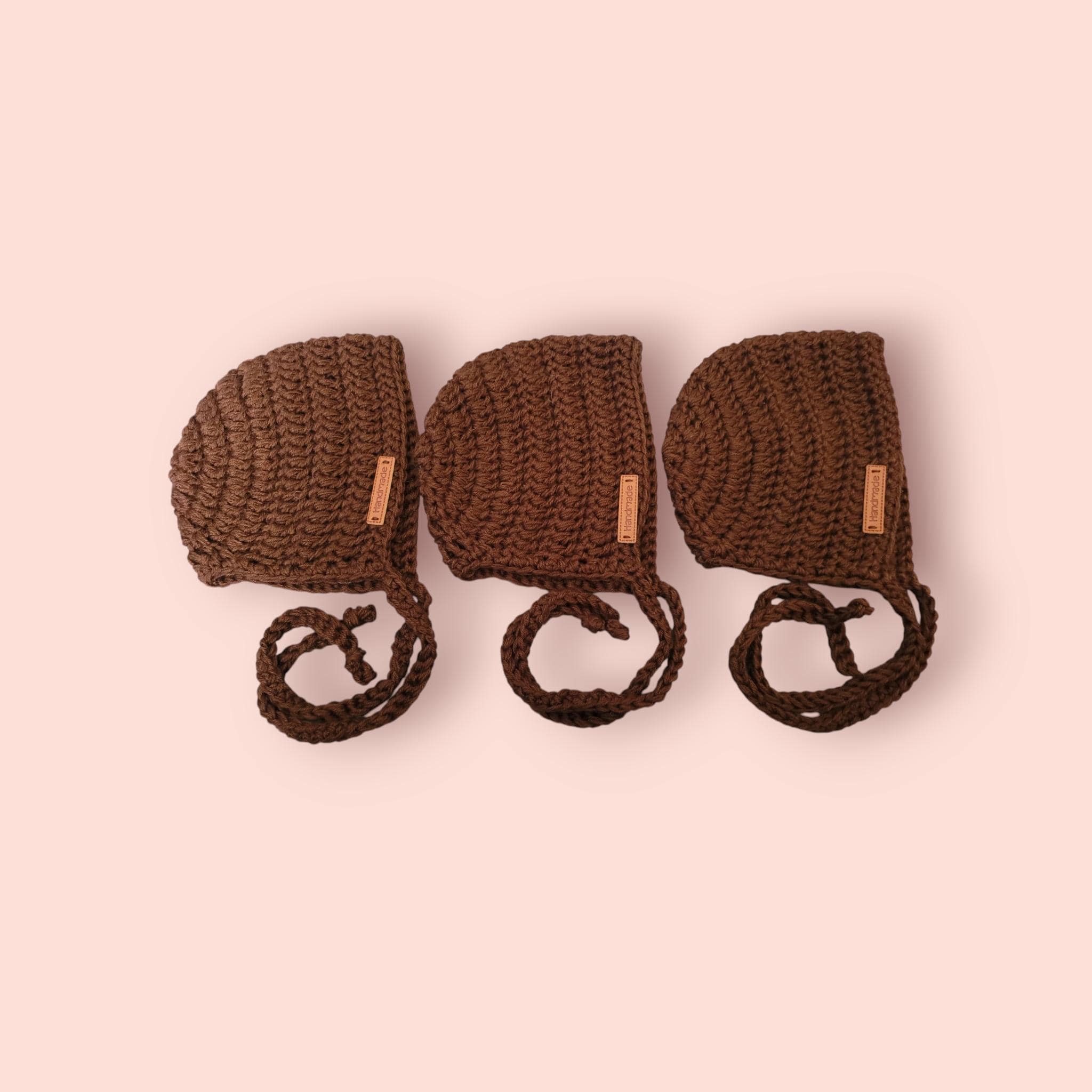 brown newborn bonnet, with merino wool