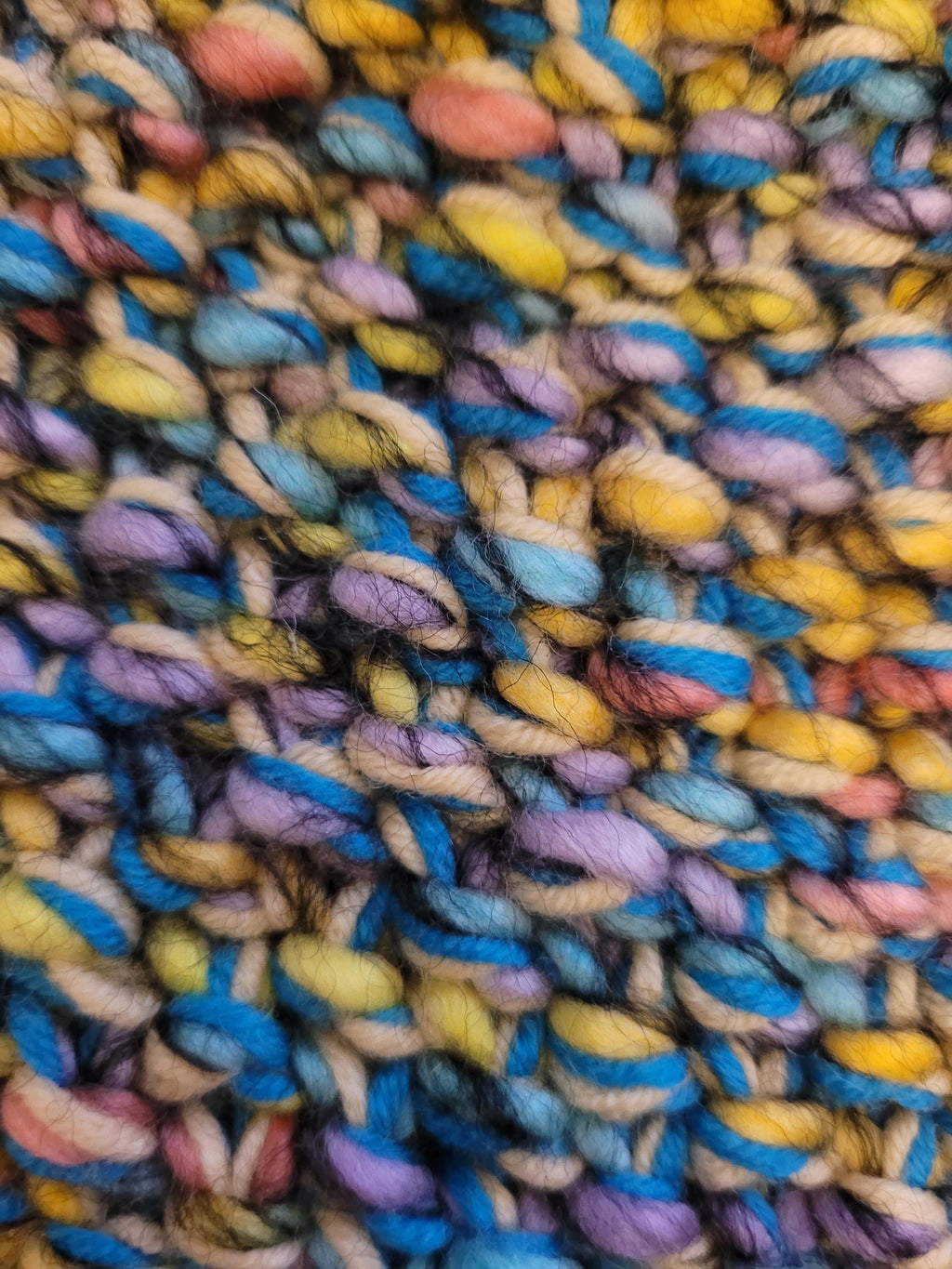 handmade XXL beanie, yellow and blue and other, with merino wool, wool and acrylic