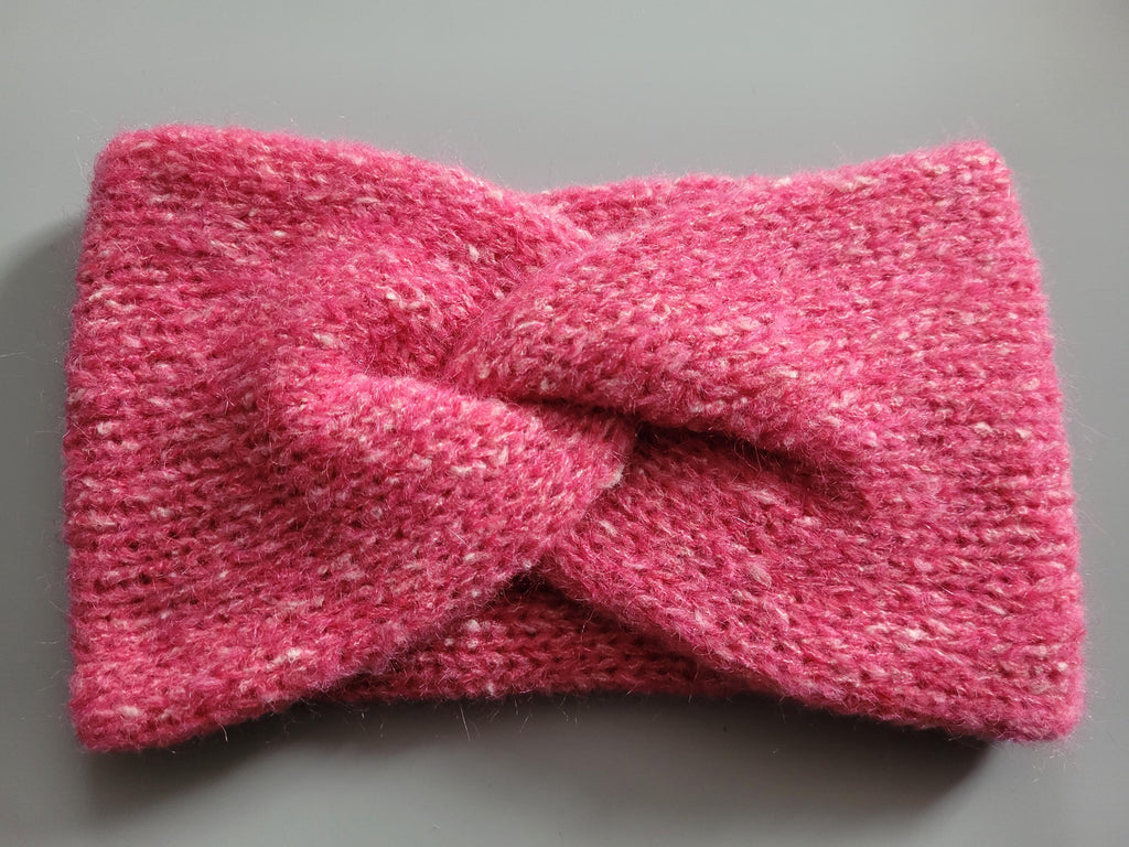 handmade headband in bow style, with mohair and merino, pink