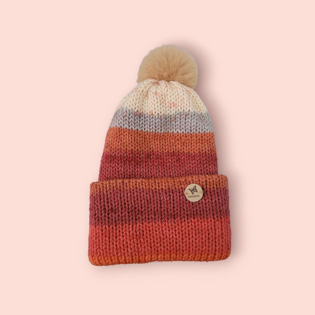 handmade beanie hat, orange ombre effect, acrylic