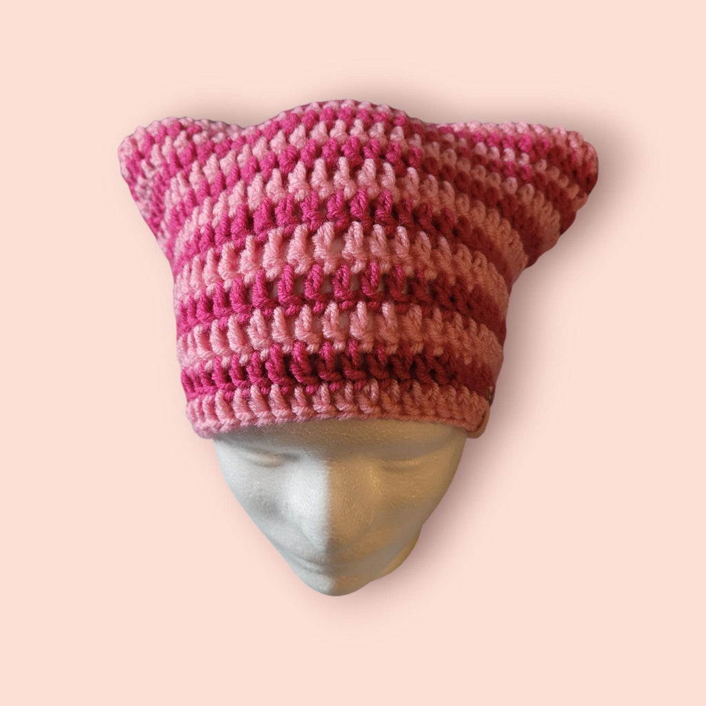 hot pink light pink cat beanie hat Handmade crochet