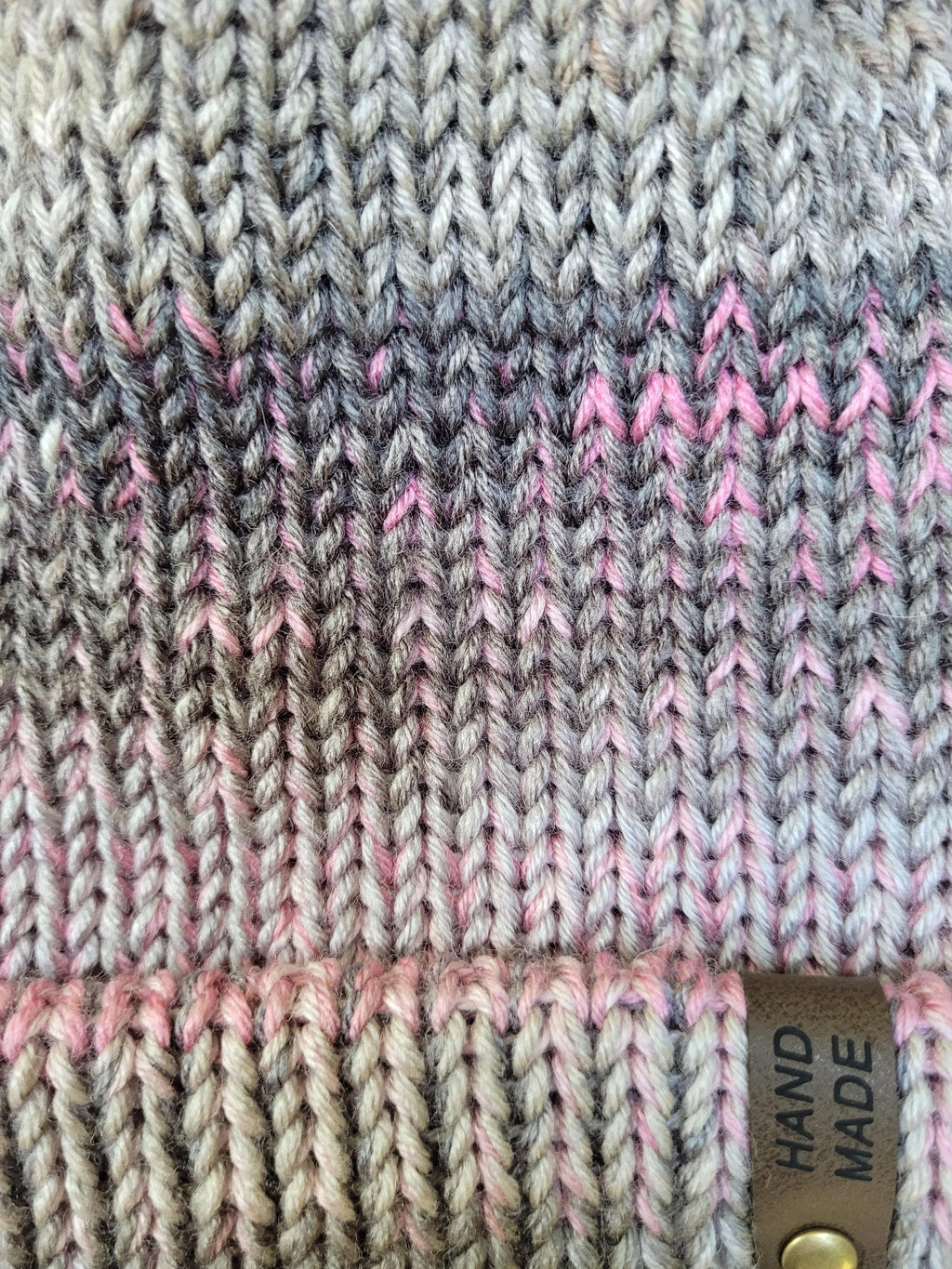 pink and grey ombre effect beanie hat,  with merino wool,  silky touch