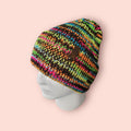 neon black beanie hat, bright colours,  size S -M,  folded brim, double layer, warm beanie, acrylic