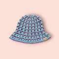 purple and aqua blue bucket hat,  festival hat,  beach and summer hat,  hand made, 100% cotton