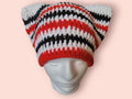 White, black and red cat beanie hat