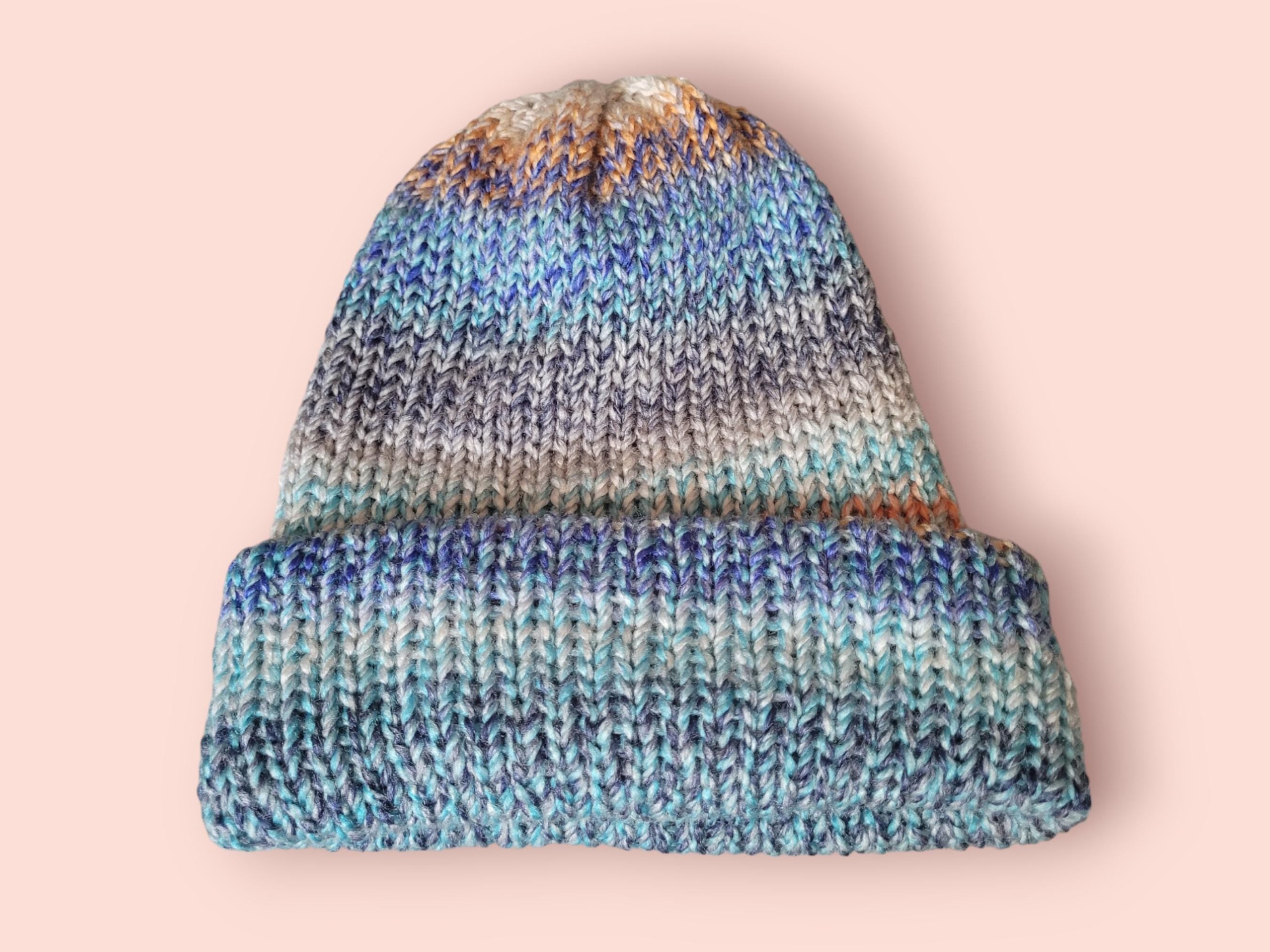 ombre blue / orange beanie hat