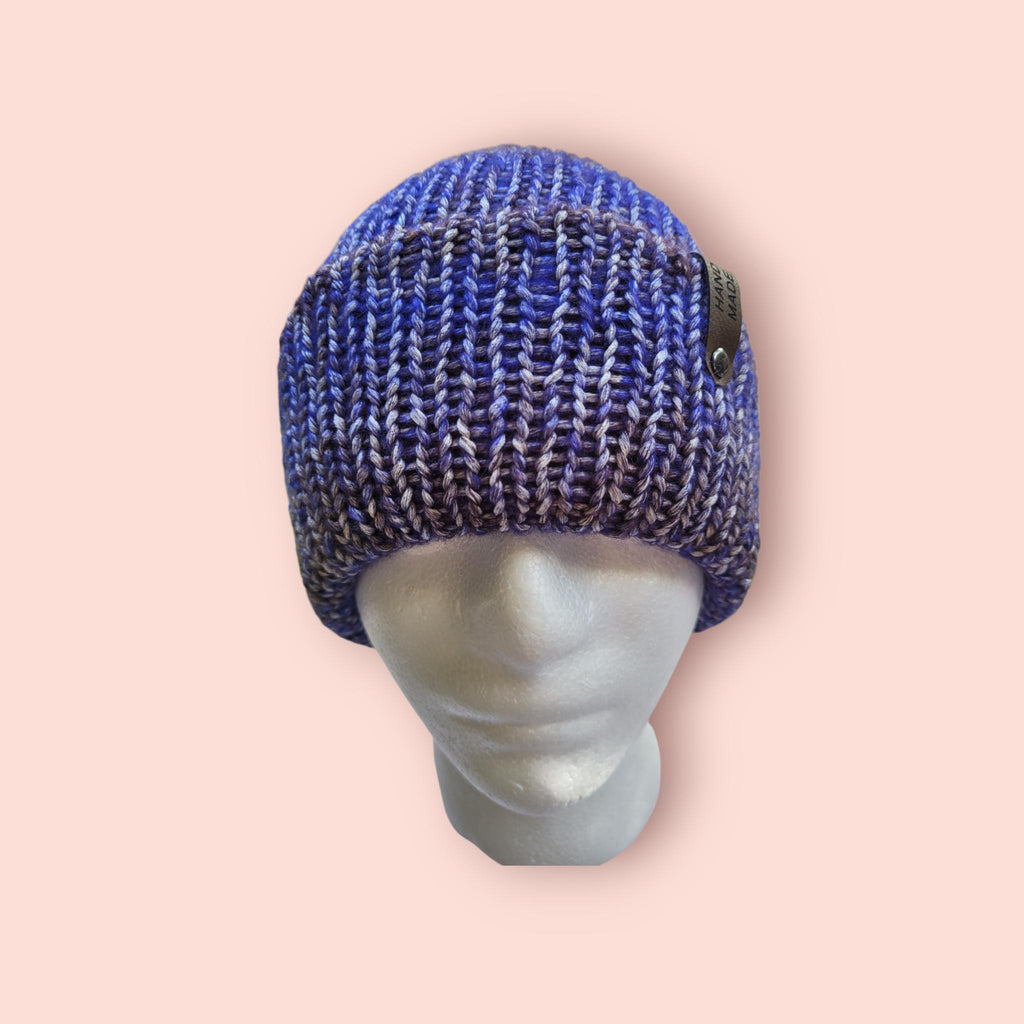 Blue, black and white ombre effect beanie hat,  with wool
