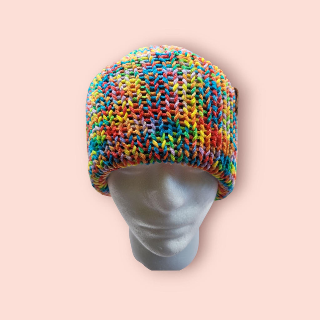 multicoloured beanie hat