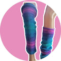leg warmers, teal, blue, pink and purple, ombre effect, acrylic