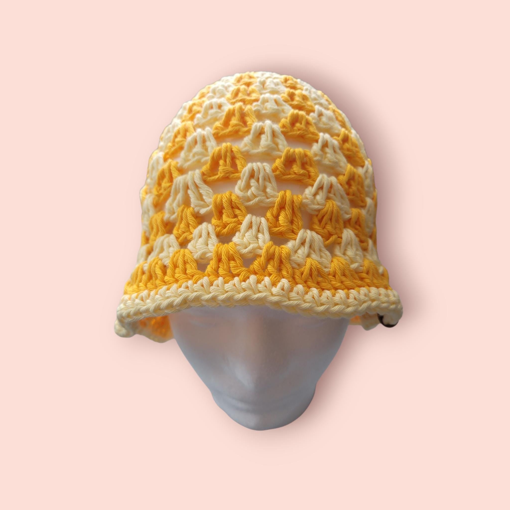 dark yellow and light yellow bucket hat, festival hat,  beach summer hat, hand made, 100% cotton