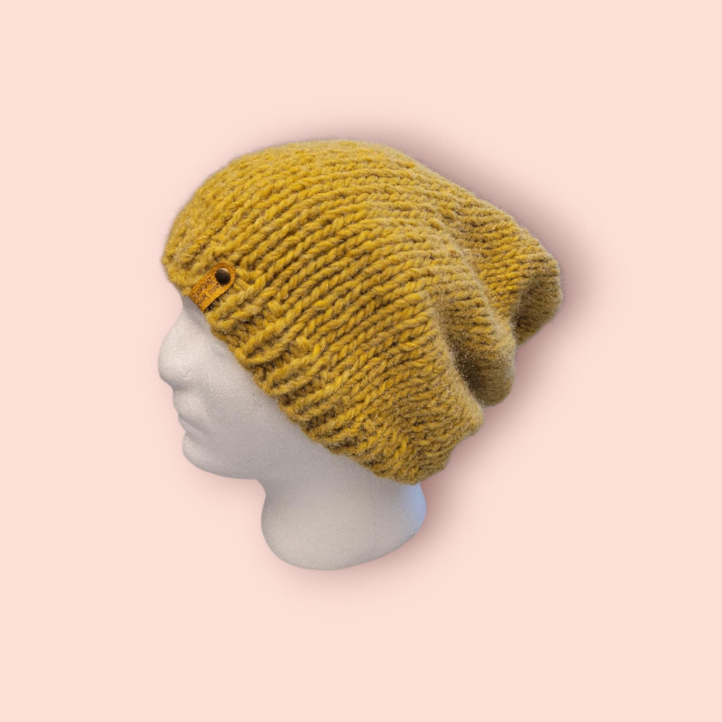handmade XXL slouchy beanie, curry yellow, with merino and alpaca