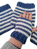 leg warmers and hand warmers set,  blue and white, acrylic