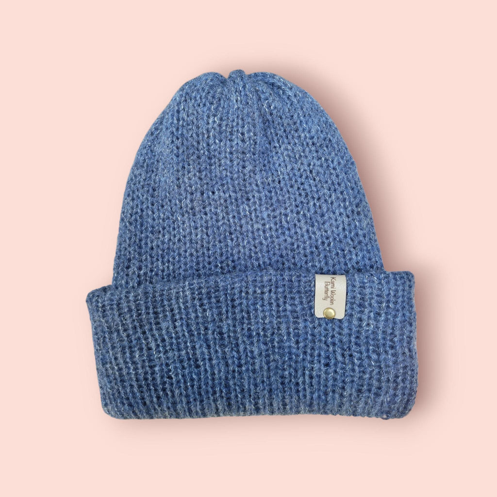 Blue and fluffy beanie hat with merino wool