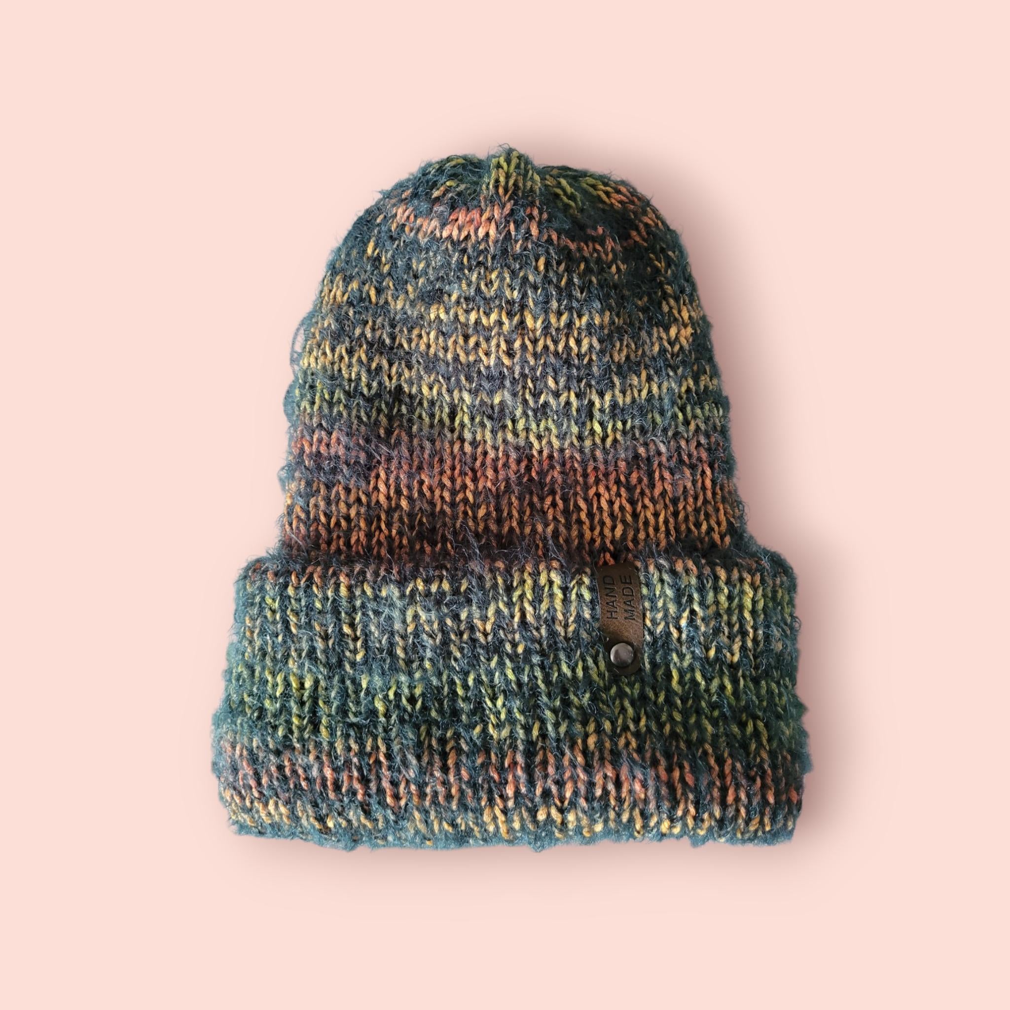 beanie hat, soft,  fluffy, hairy, green, yellow, orange ombre, size S-M