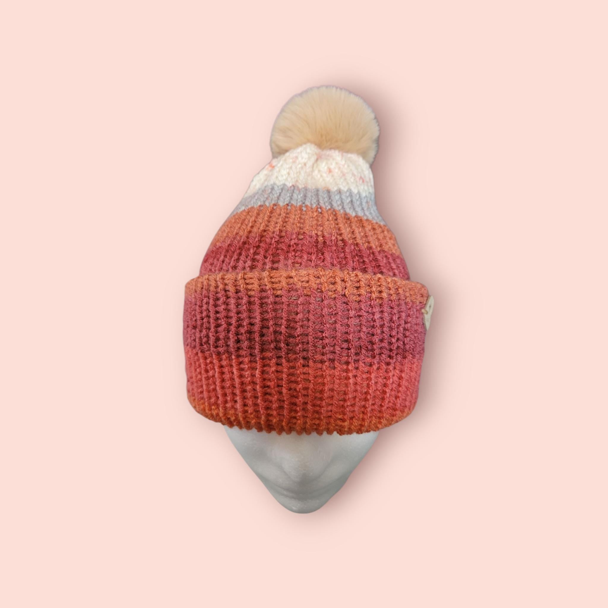 handmade beanie hat, orange ombre effect, acrylic