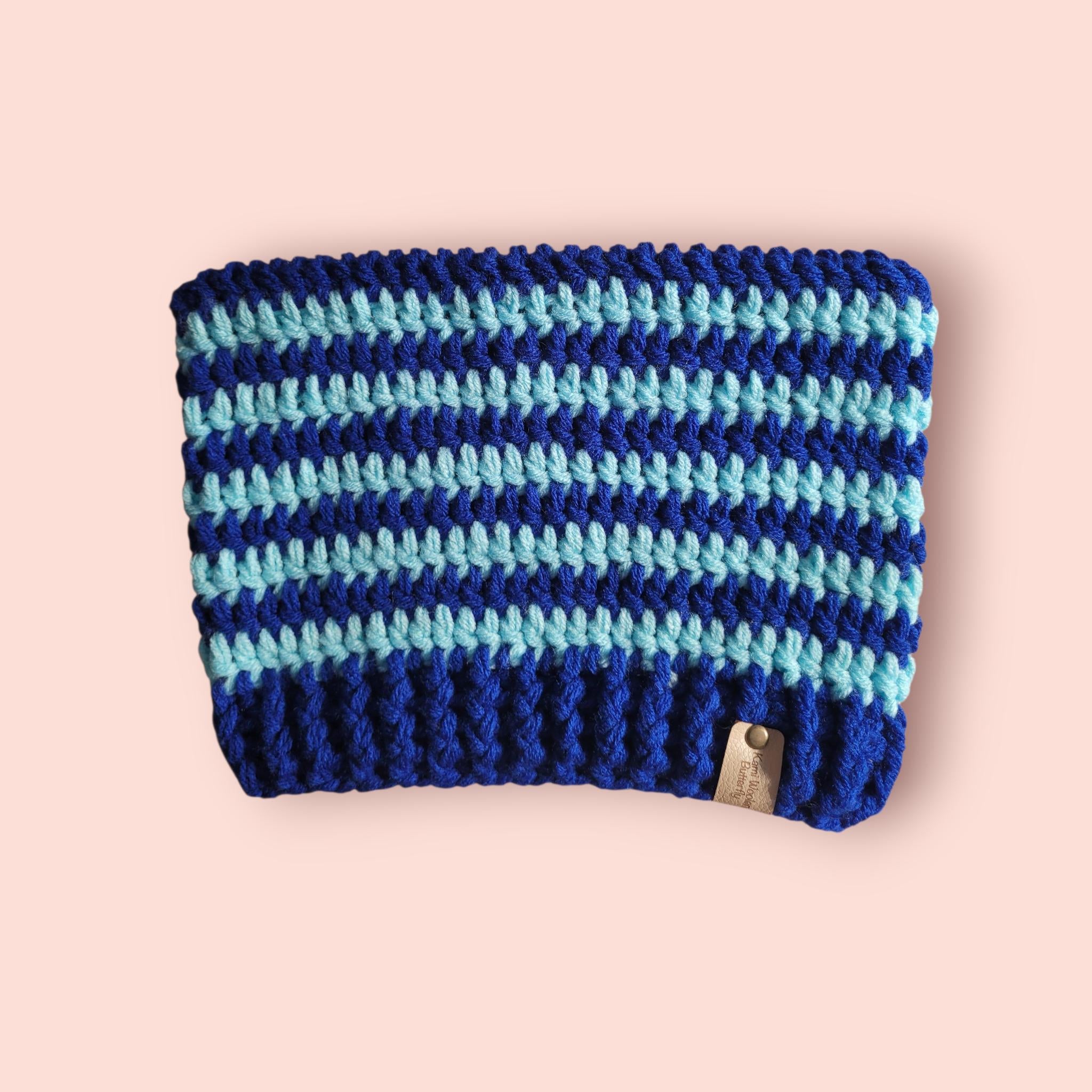 cat beanie hat, royal blue and baby blue, acrylic