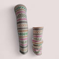 handmade leg warmers, fair isle effect, white, pink and green, acrylic