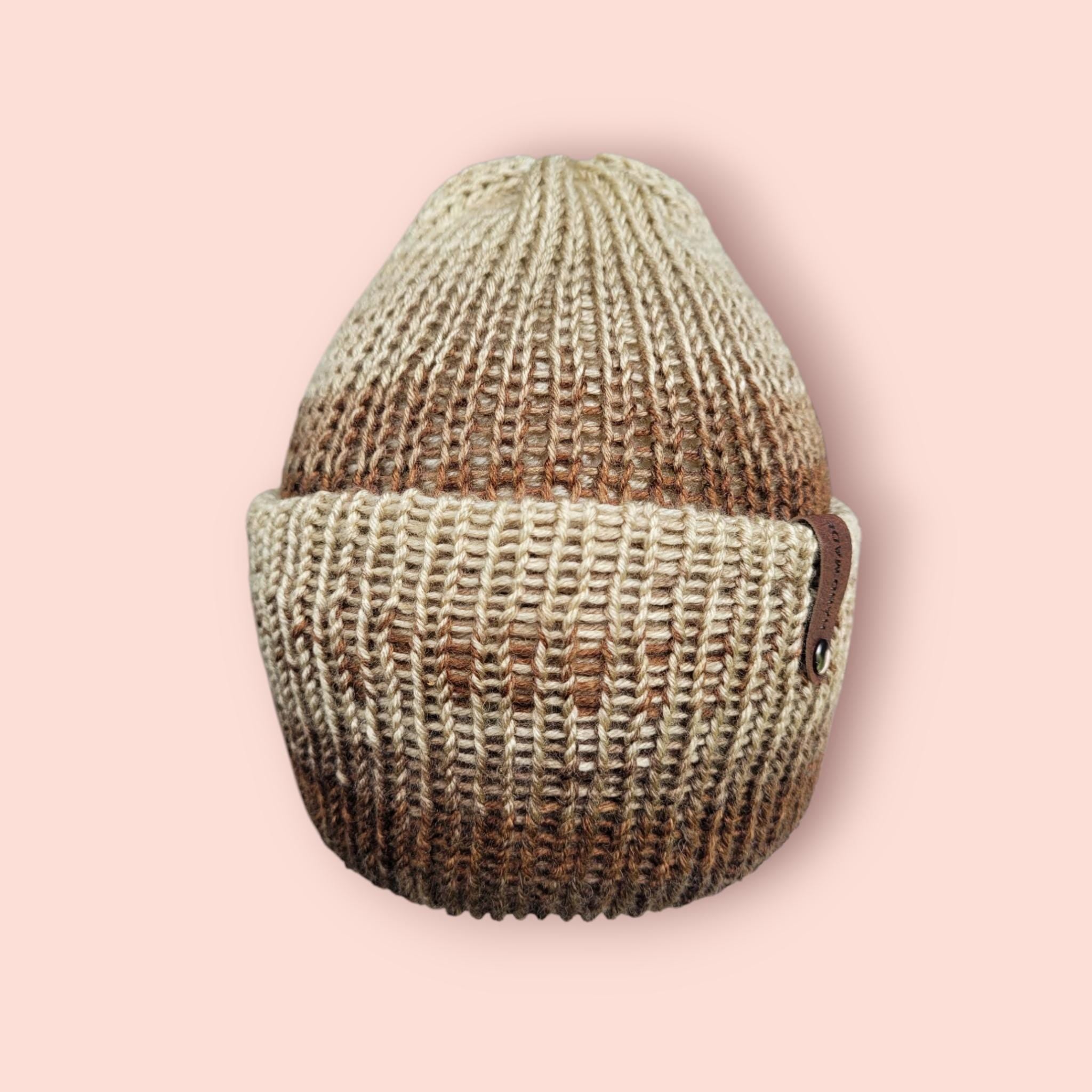 brown ombre winter beanie hat, with merino wool, soft