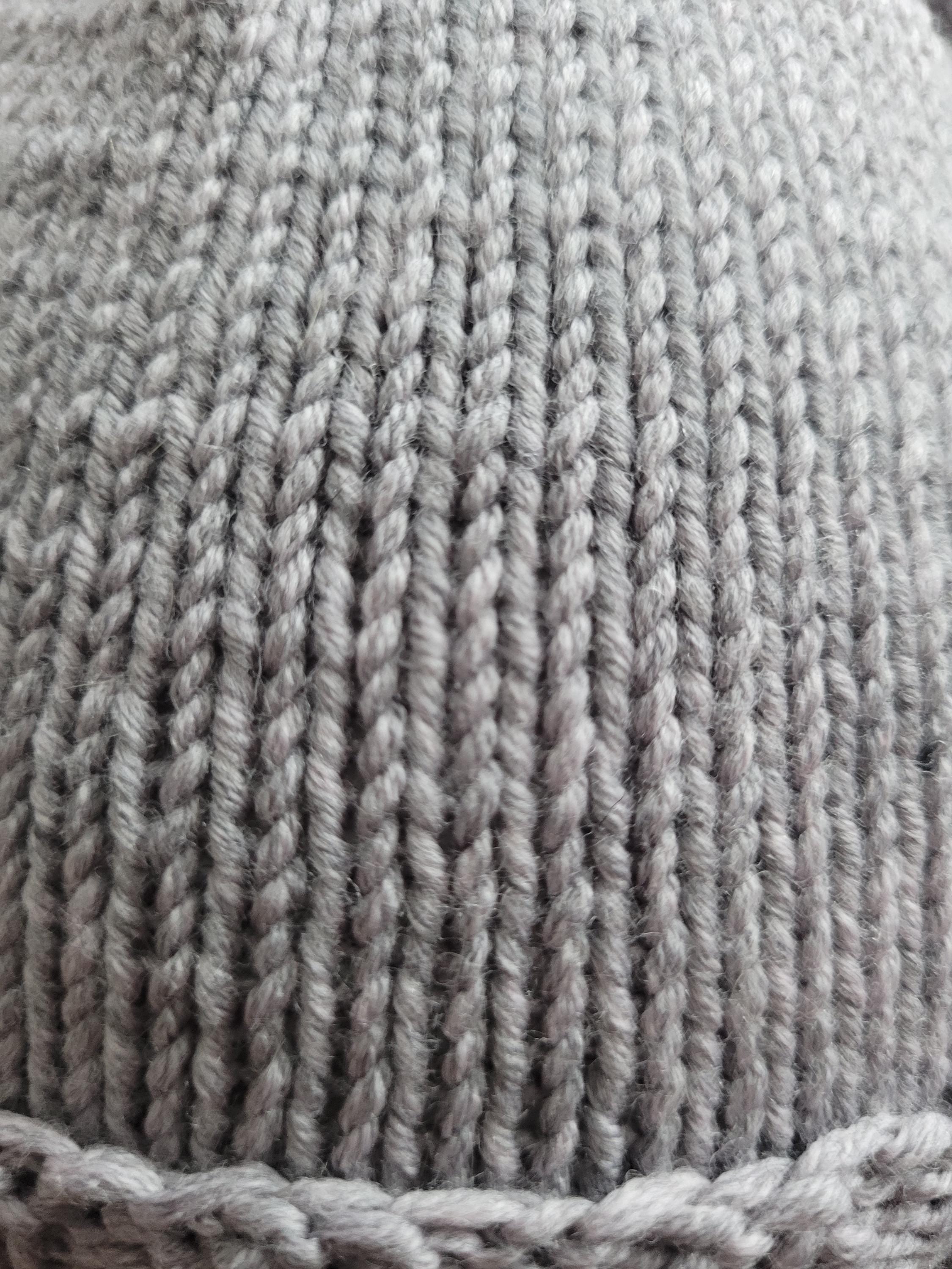 hand knitted merino wool beanie hat,  grey with purple shade