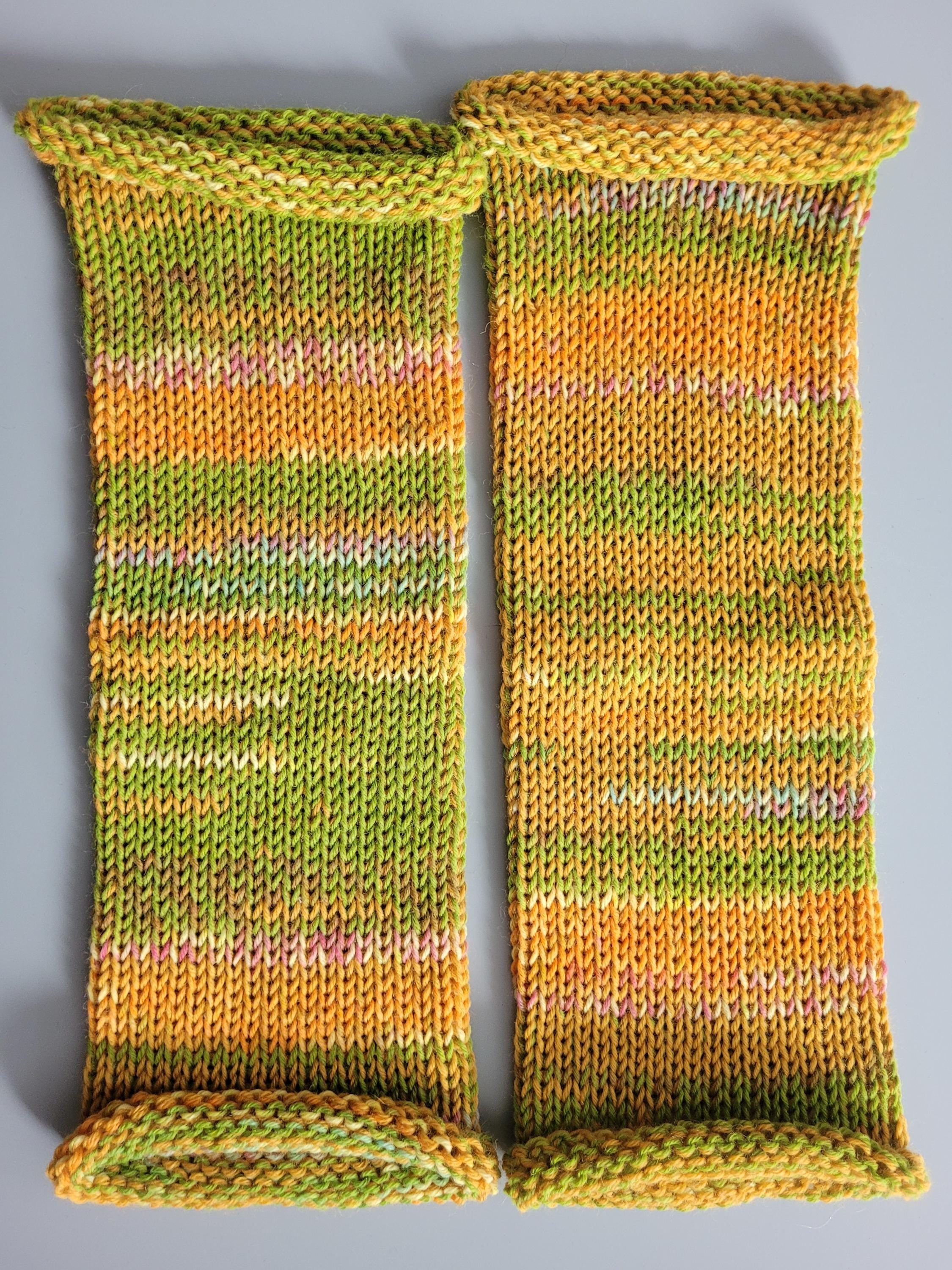 handmade leg warmers,  woolen and warm, yellow and green