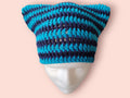 cat beanie cat hat turquoise and navy