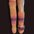 handmade leg warmers, sunset, ombre orange to dark purple, with acrylic and cotton