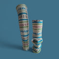 handmade leg warmers, fair isle effect, white, blue and green, acrylic