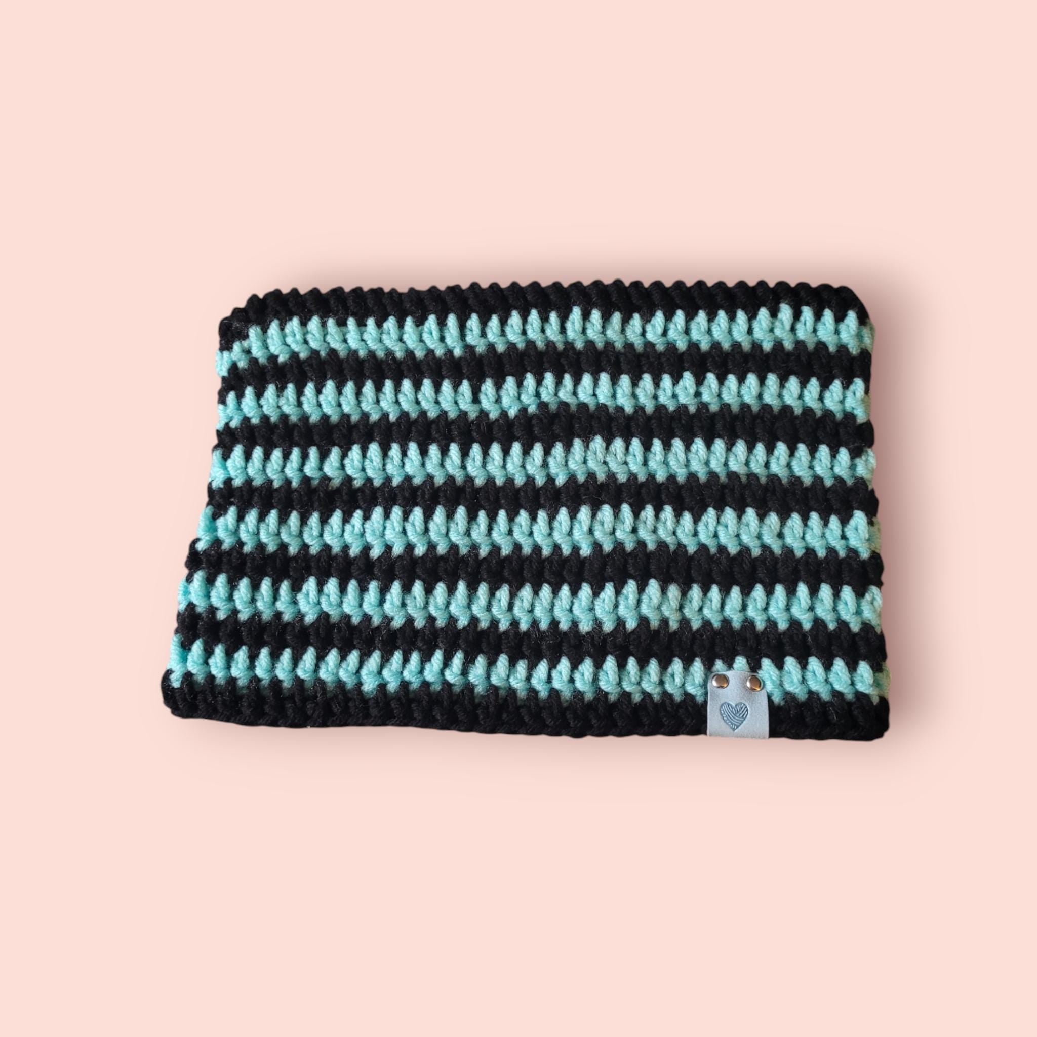 cat beanie hat black aqua handmade crochet