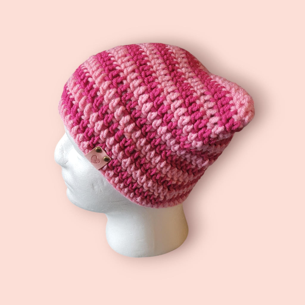 hot pink light pink cat beanie hat Handmade crochet