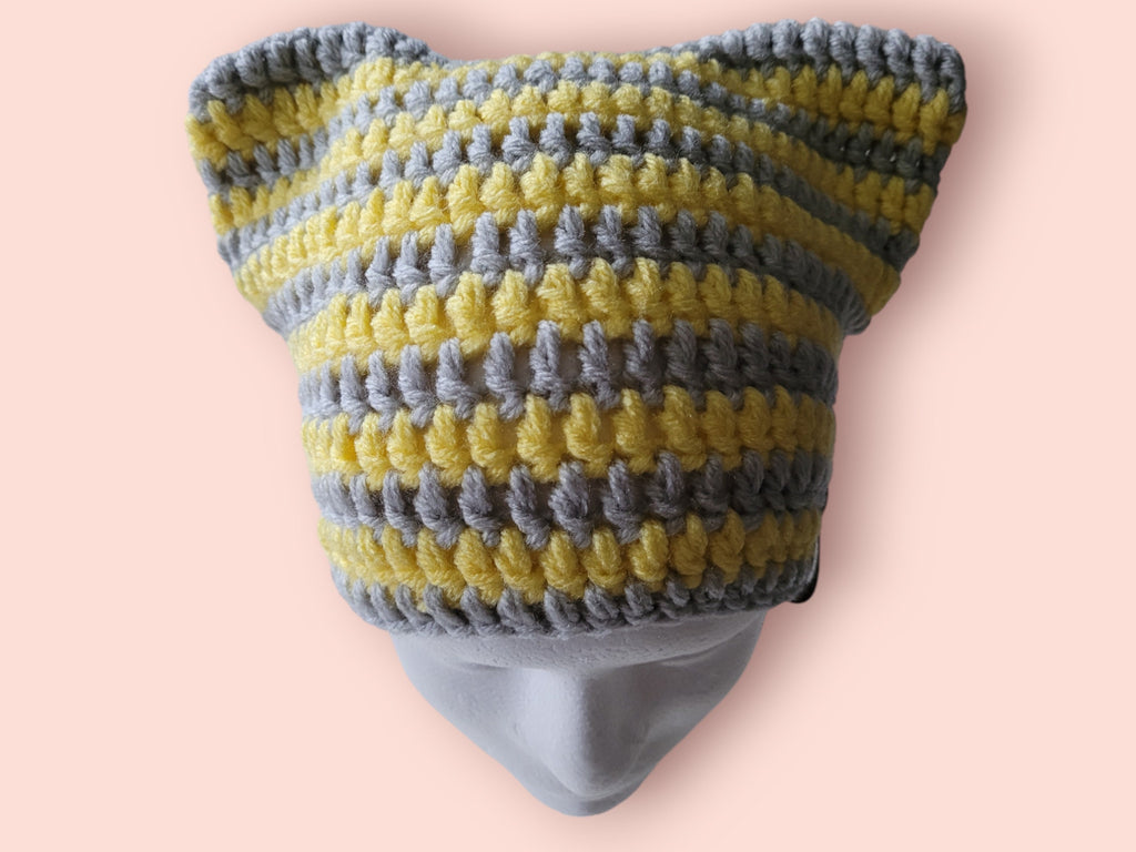 cat beanie hat light grey / light yellow