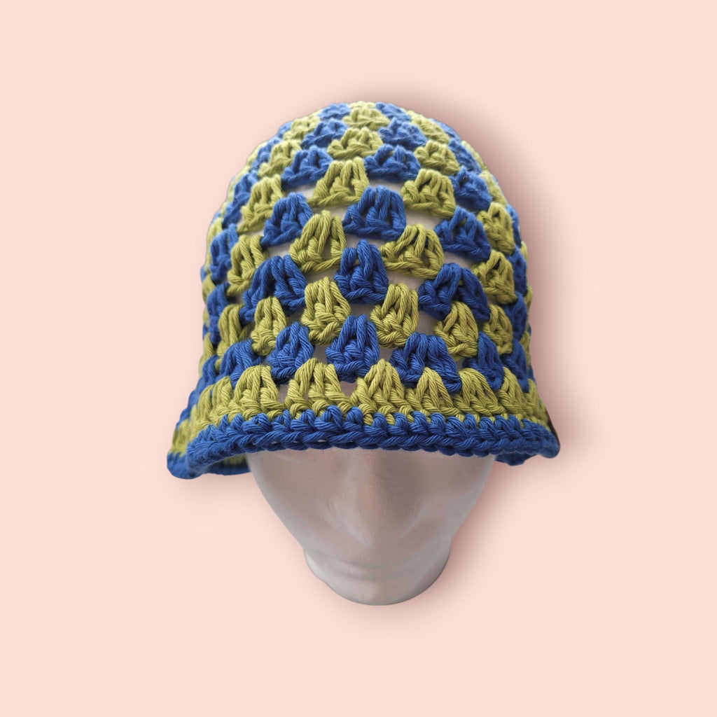 lime green and royal blue bucket hat, festival hat,  beach hat, 100% cotton, hand made