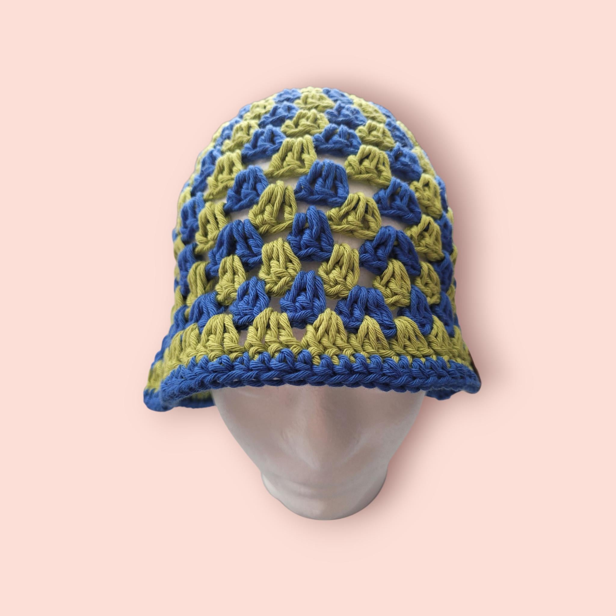 lime green and royal blue bucket hat, festival hat,  beach hat, 100% cotton, hand made