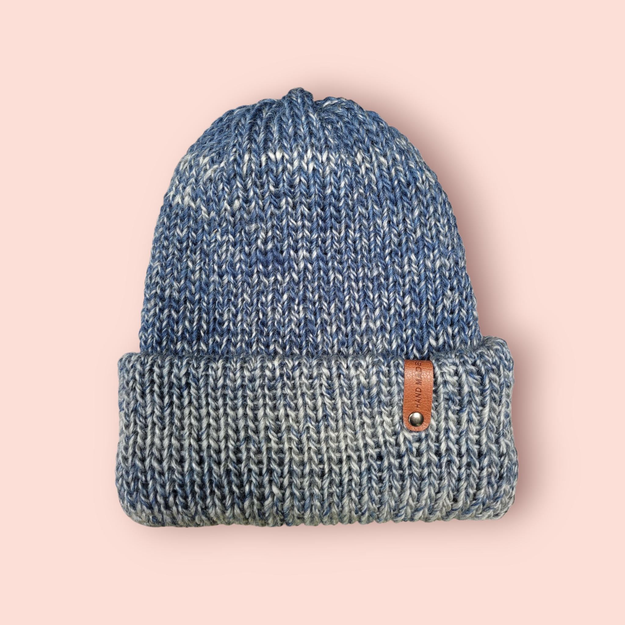 silver and blue ombre effect beanie hat,  silky touch,  with wool
