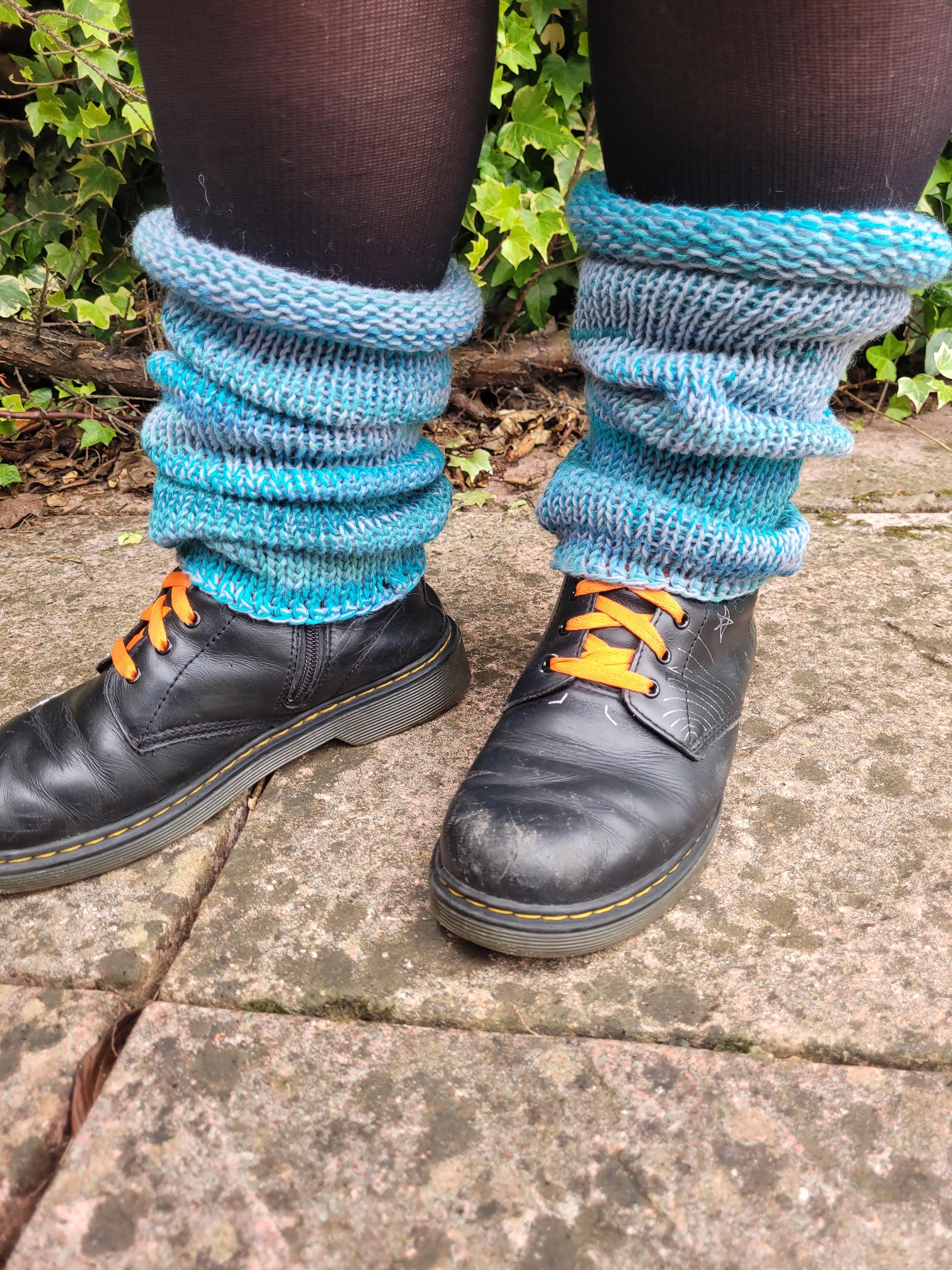 handmade leg warmers,  woolen and breathable,  shades of blues