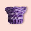 cat beanie hat, dark purple and light purple, 100 % acrylic