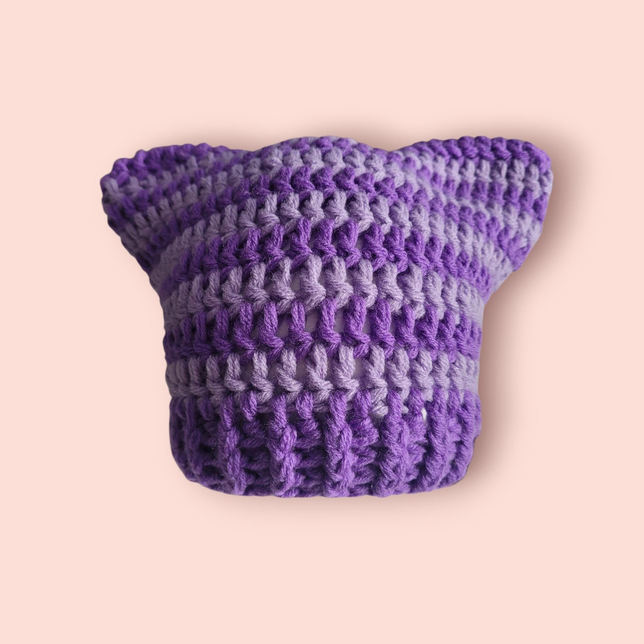 cat beanie hat, dark purple and light purple, 100 % acrylic