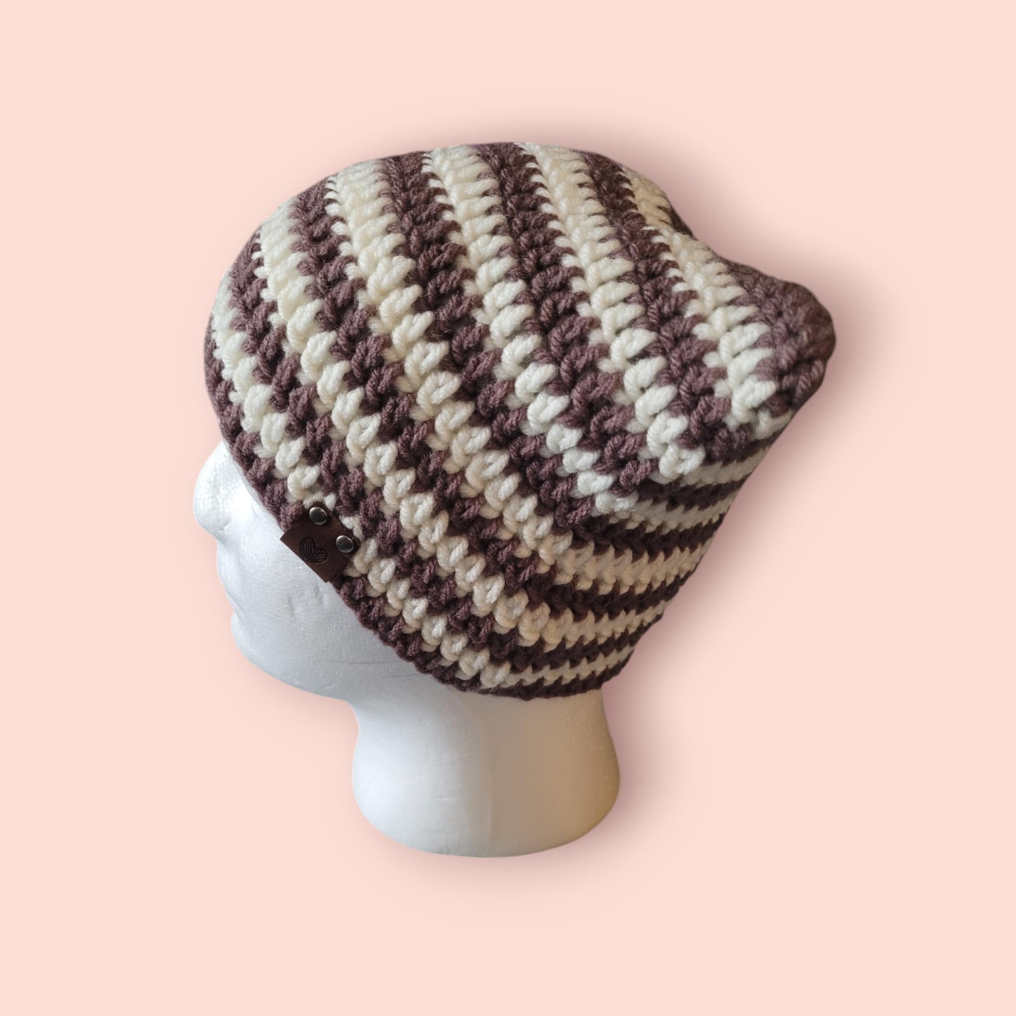 brown ecru cat beanie hat