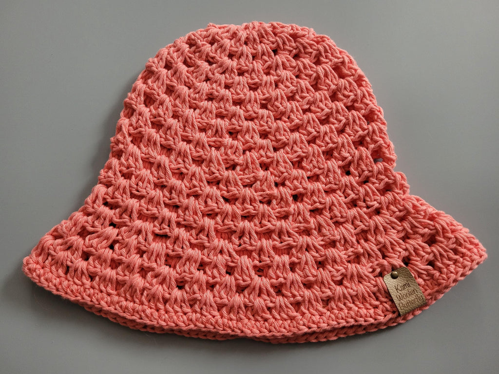 handmade crochet bucket hat,  coral colour, 100% cotton, festival hat,  festival fashion,  summer and beach hat